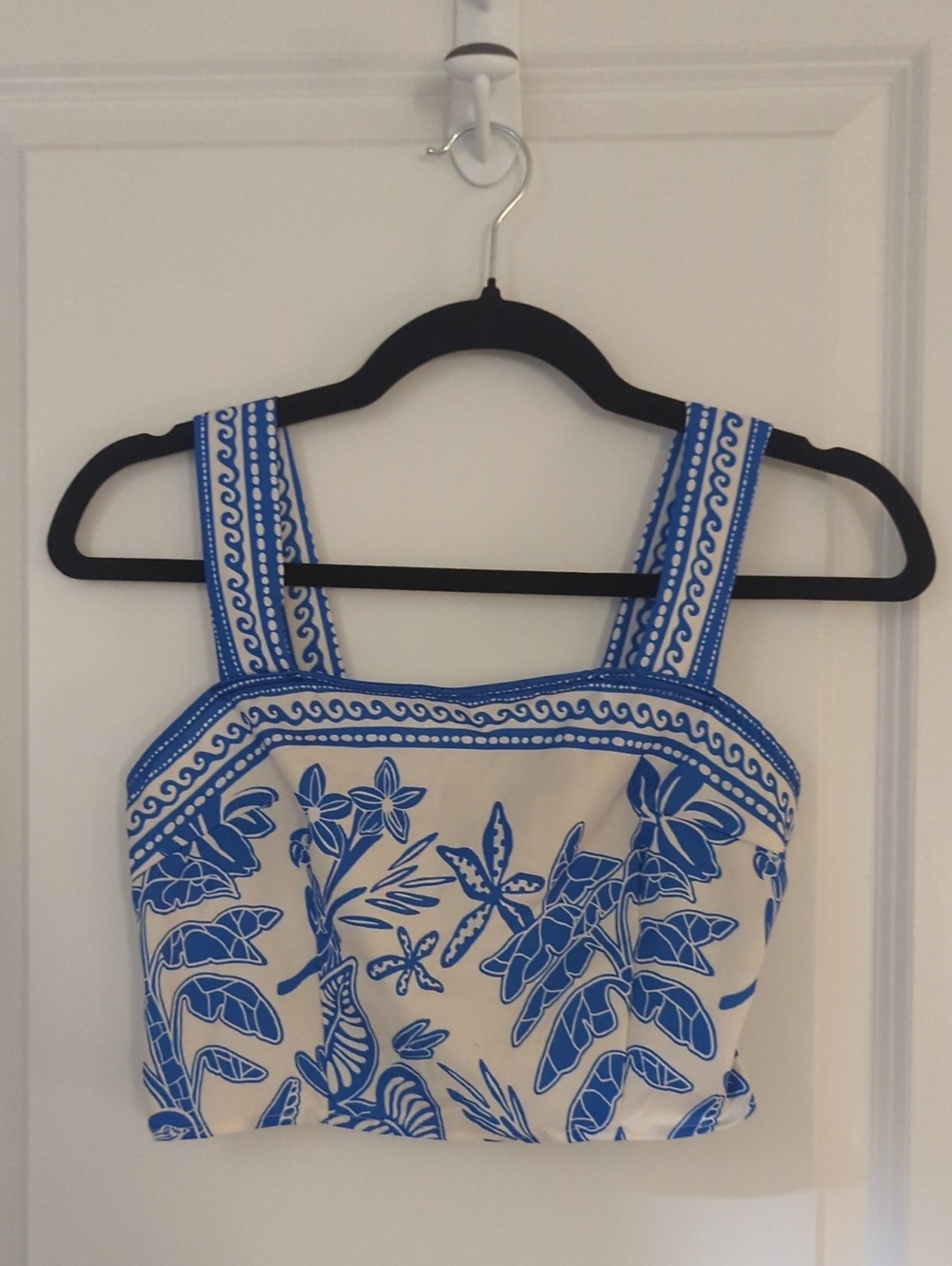 Floerns Blue Floral Cropped Top - Women's Greece-Inspired Sleeveless Top